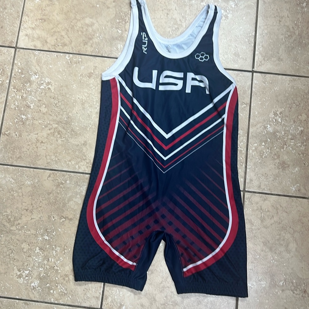 USA Navy & Red Athletic Wrestling Singlet - Men